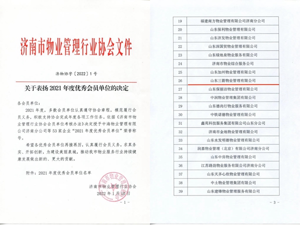 双倍荣誉！山东J9直营网物业管理有限公司荣获物业协会 “年度优秀会员单位”